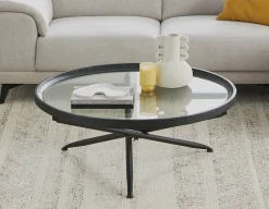 KAY fir wood coffee table with tempered glass top 100 cm