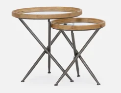KAY set of 2 fir wood nesting tables with tempered glass tops
