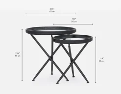 KAY set of 2 fir wood nesting tables with tempered glass tops