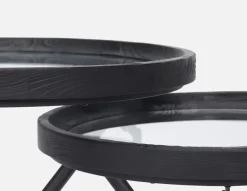 KAY set of 2 fir wood nesting tables with tempered glass tops