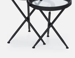 KAY set of 2 fir wood nesting tables with tempered glass tops