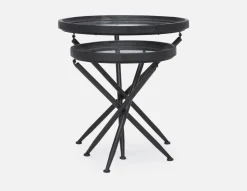 KAY set of 2 fir wood nesting tables with tempered glass tops
