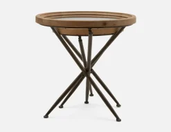 KAY set of 2 fir wood nesting tables with tempered glass tops