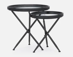KAY set of 2 fir wood nesting tables with tempered glass tops