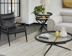 KAY set of 2 fir wood nesting tables with tempered glass tops