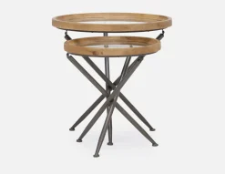 KAY set of 2 fir wood nesting tables with tempered glass tops