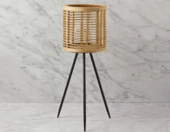 KENEL cache-pot en bois de pin et rotin avec support 61 cm