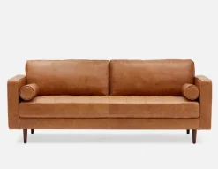 KINSEY mid-century modern 100% leather 3-seater sofa