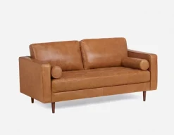 KINSEY mid-century modern 100% leather 3-seater sofa