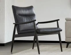 LATONA 100% leather mid-century modern accent chair