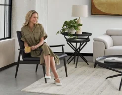 LATONA 100% leather mid-century modern accent chair