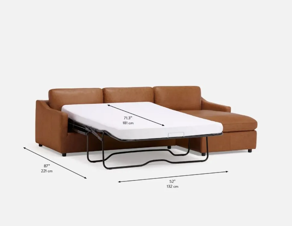 LIMA 100% leather sectional sofa-bed right-facing