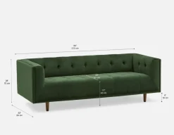 LORETTA mid-century modern velvet 3-seater sofa
