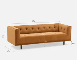LORETTA mid-century modern velvet 3-seater sofa