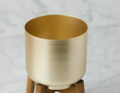 MURIEL metal planter with wood stand 24 cm
