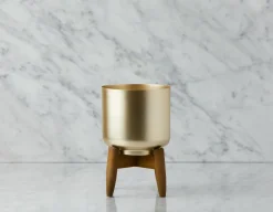 MURIEL metal planter with wood stand 24 cm