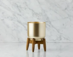 MURIEL metal planter with wood stand 24 cm