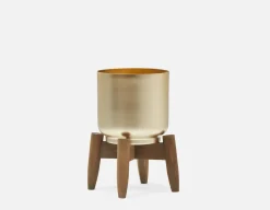 MURIEL metal planter with wood stand 22 cm