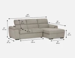 ODETTE contemporary left-facing sectional sofa-bed with storage