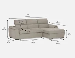 ODETTE contemporary right-facing sectional sofa-bed with storage