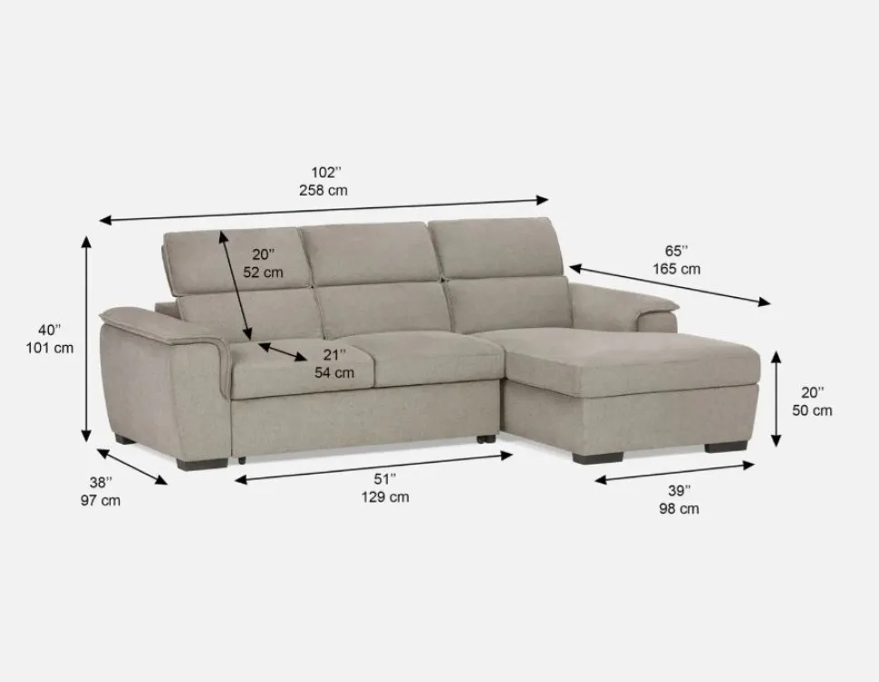ODETTE contemporary right-facing sectional sofa-bed with storage
