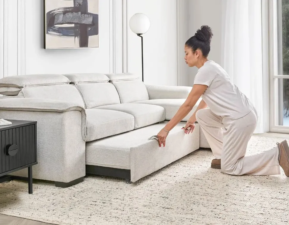 ODETTE contemporary right-facing sectional sofa-bed with storage