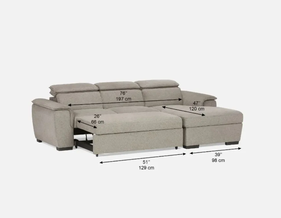 ODETTE contemporary right-facing sectional sofa-bed with storage