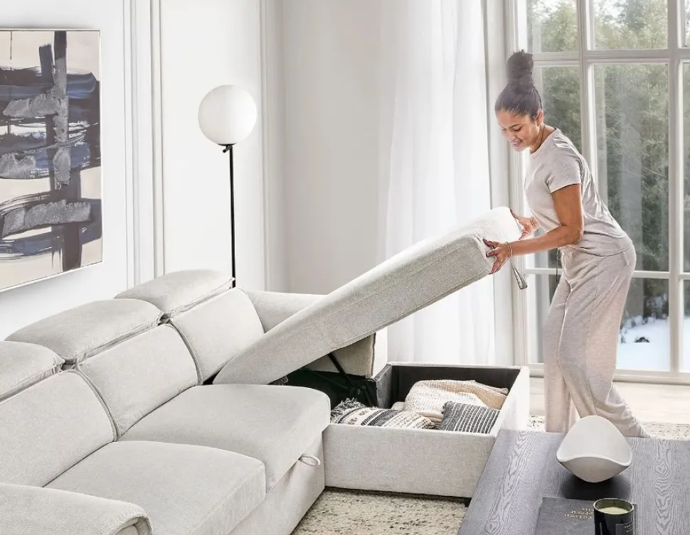 ODETTE contemporary right-facing sectional sofa-bed with storage