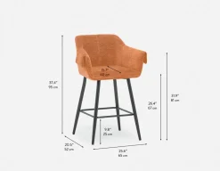 RALPH mid-century upholstered counter stool 66cm