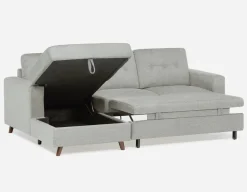 RENEE mid-century modern left-facing sectional sofa-bed with storage