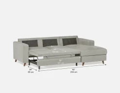 RENEE mid-century modern left-facing sectional sofa-bed with storage