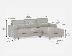 RENEE mid-century modern left-facing sectional sofa-bed with storage