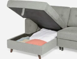 RENEE mid-century modern left-facing sectional sofa-bed with storage