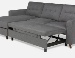 RENEE mid-century modern left-facing sectional sofa-bed with storage