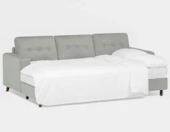 RENEE mid-century modern left-facing sectional sofa-bed with storage