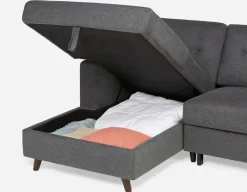 RENEE mid-century modern left-facing sectional sofa-bed with storage