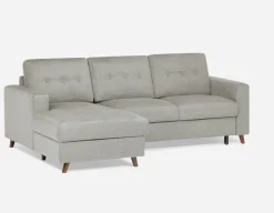 RENEE mid-century modern left-facing sectional sofa-bed with storage
