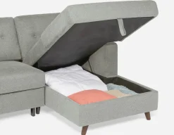 RENEE mid-century modern right-facing sectional sofa-bed with storage