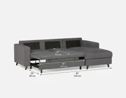 RENEE mid-century modern right-facing sectional sofa-bed with storage