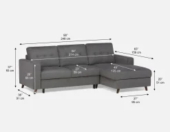 RENEE mid-century modern right-facing sectional sofa-bed with storage