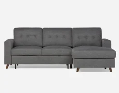 RENEE mid-century modern right-facing sectional sofa-bed with storage