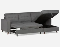 RENEE mid-century modern right-facing sectional sofa-bed with storage