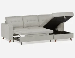 RENEE mid-century modern right-facing sectional sofa-bed with storage