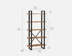 RENO acacia wood 5-tier bookcase