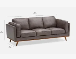 ROWAN mid-century modern 100% leather 3-seater sofa