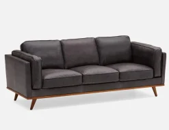 ROWAN mid-century modern 100% leather 3-seater sofa