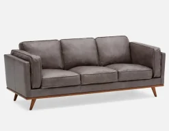 ROWAN mid-century modern 100% leather 3-seater sofa