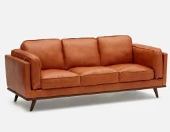 ROWAN mid-century modern 100% leather 3-seater sofa