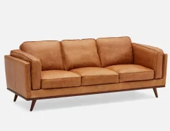 ROWAN mid-century modern 100% leather 3-seater sofa