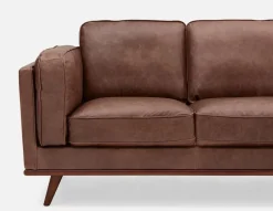 ROWAN mid-century modern 100% leather 3-seater sofa